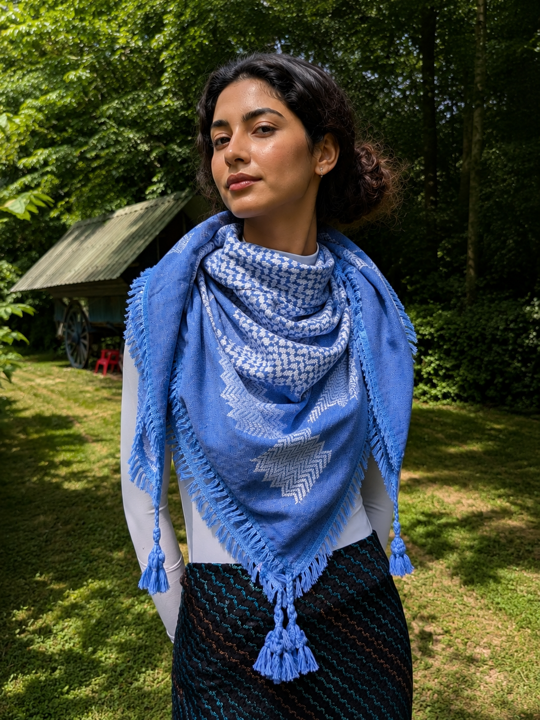 50-inch Keffiyeh — Periwinkle blue & white
