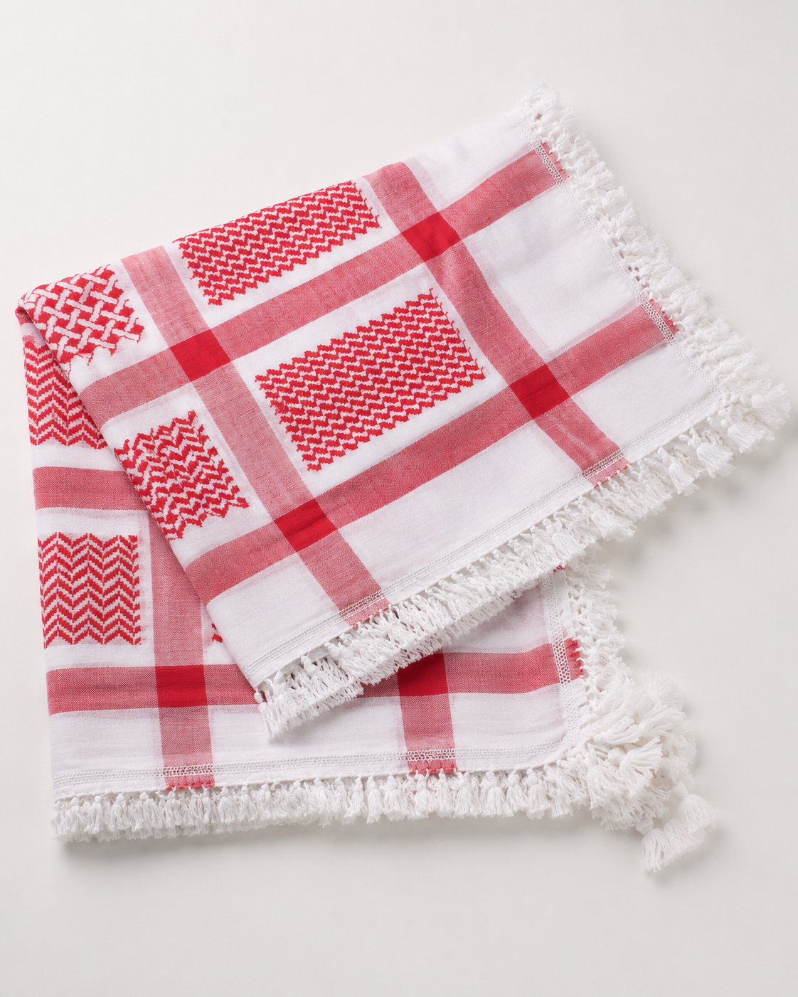 Keffieh traditionnel — Blanc & rouge