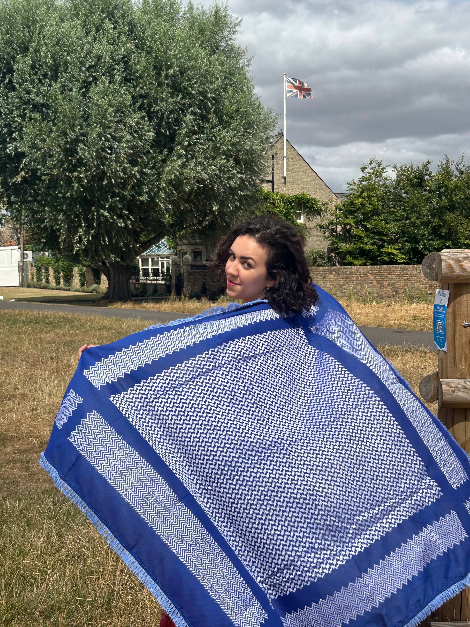 50-inch Keffiyeh — Royal blue & white