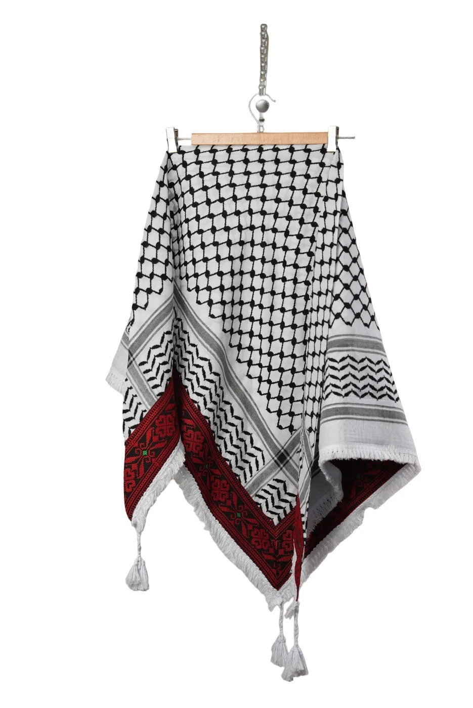 Keffieh blanc et noir brodé multicolore