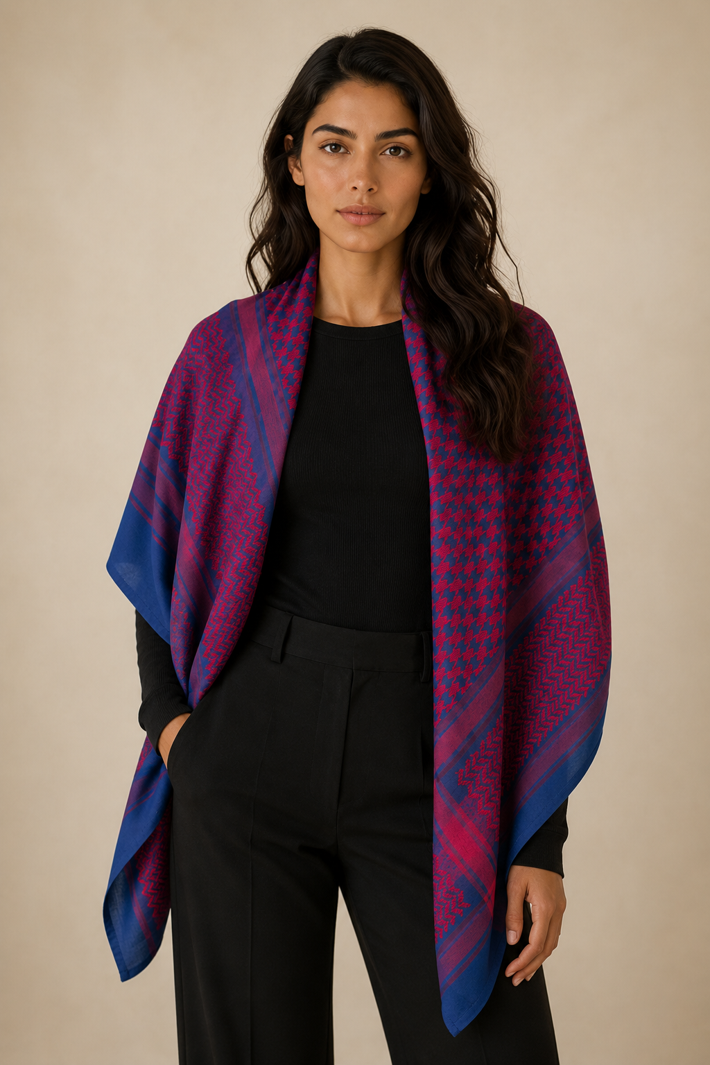 Keffieh soft — Bleu marine & fuchsia