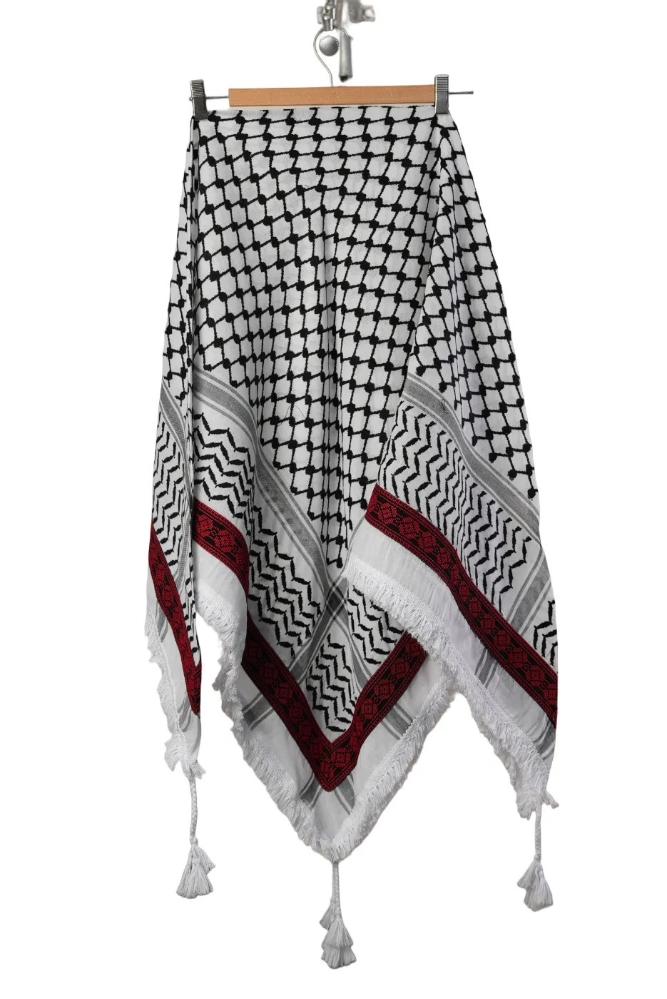 Keffieh blanc et noir brodé rouge et noir – Motif géométrique
