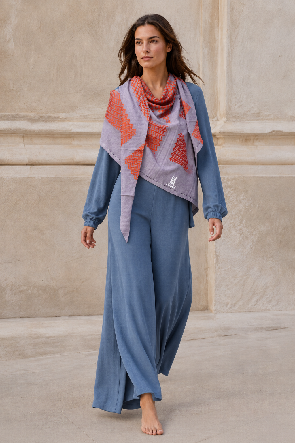 Keffieh soft — Gris & orange