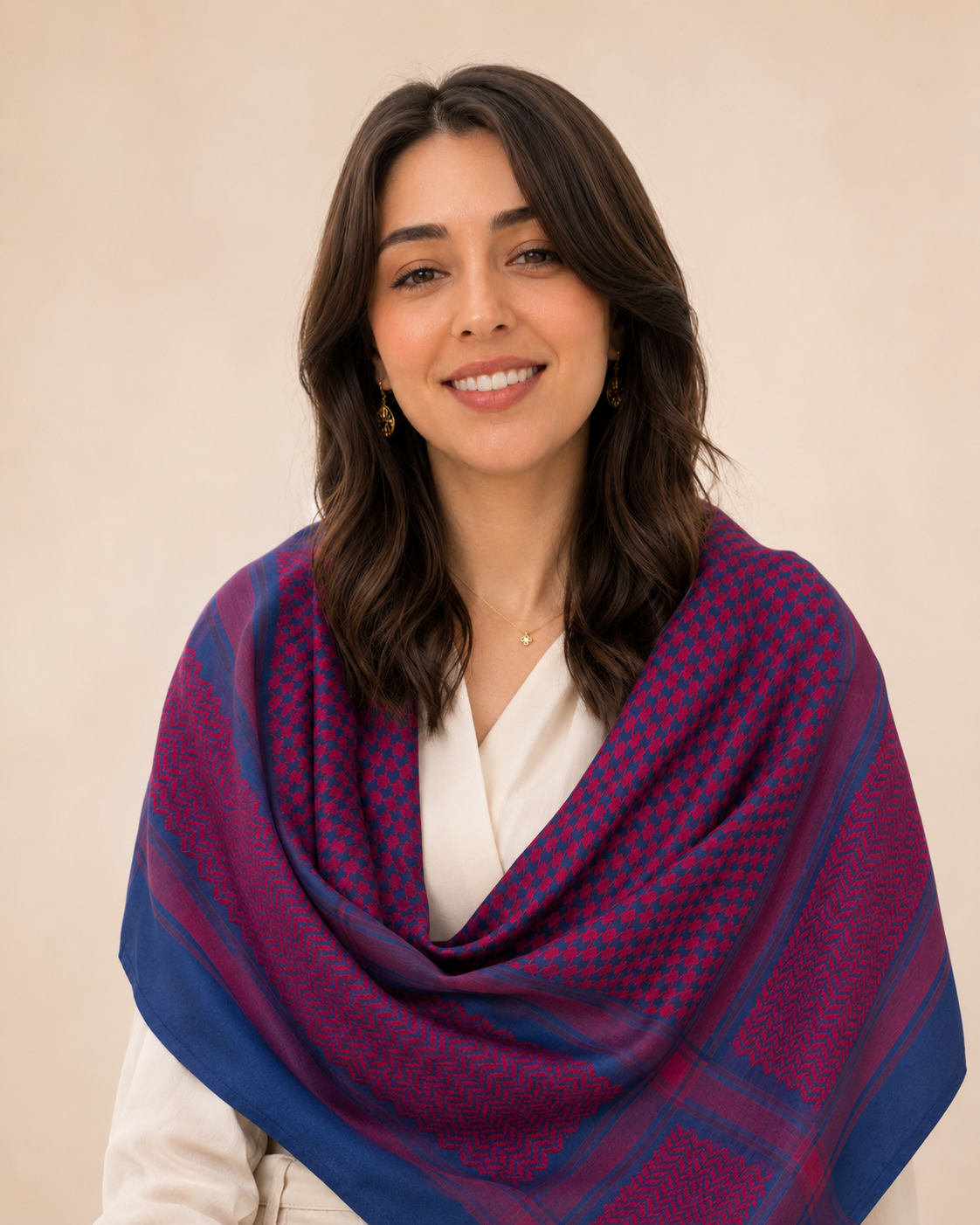Keffieh soft — Bleu marine & fuchsia