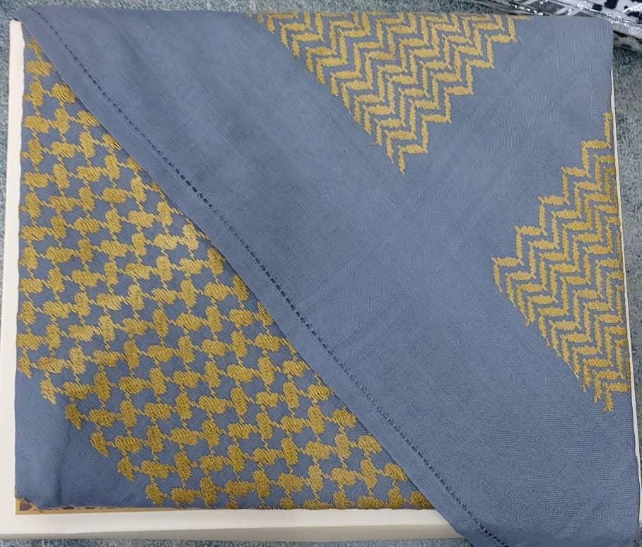 Keffieh soft — Bleu-gris & or