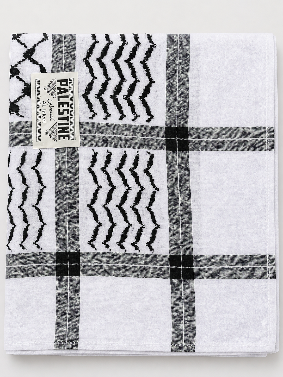 Traditional Black & White Keffiyeh — Al Jaleel Model with Fine Edge