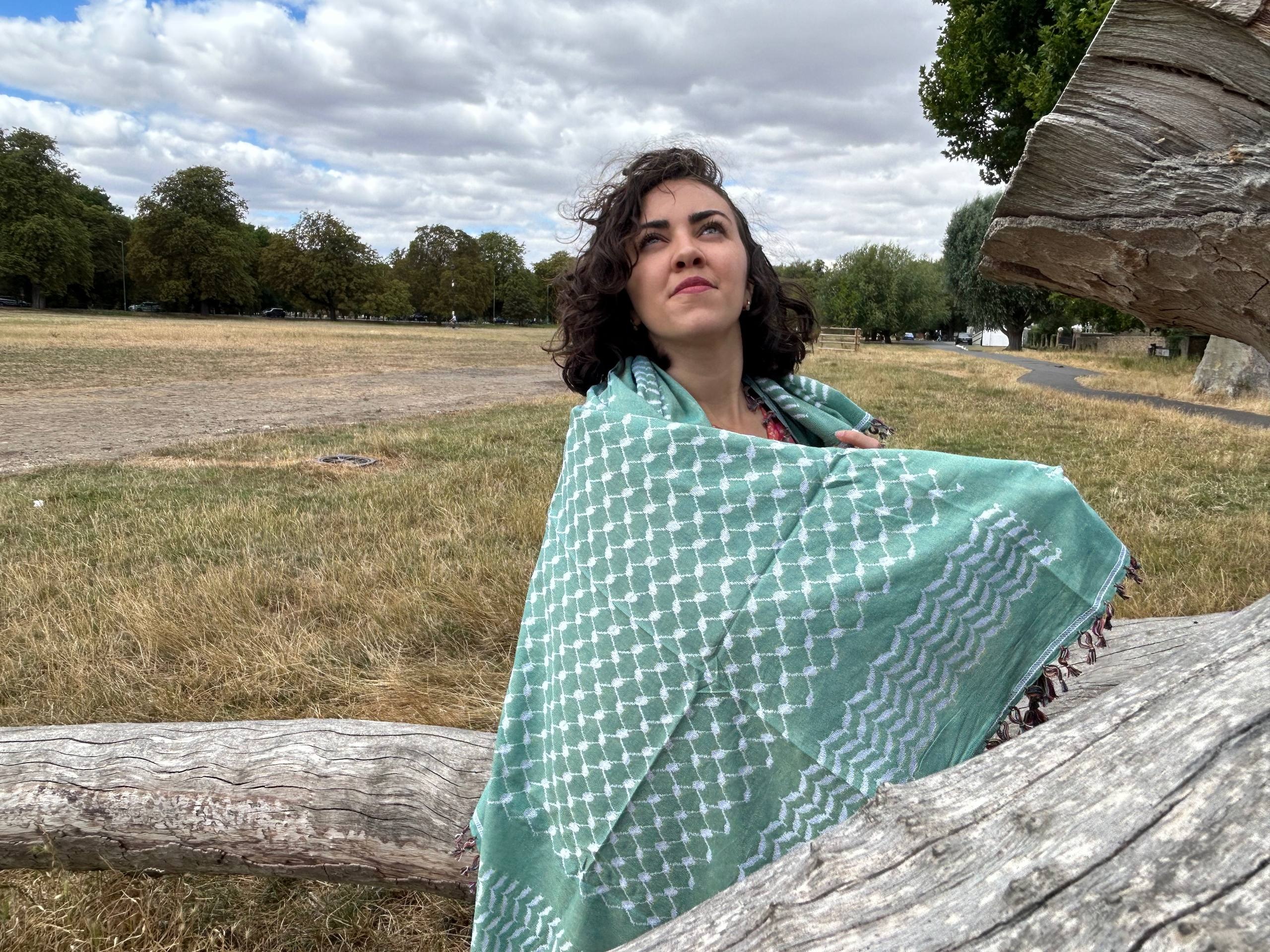 50-inch Keffiyeh — Sage green & white