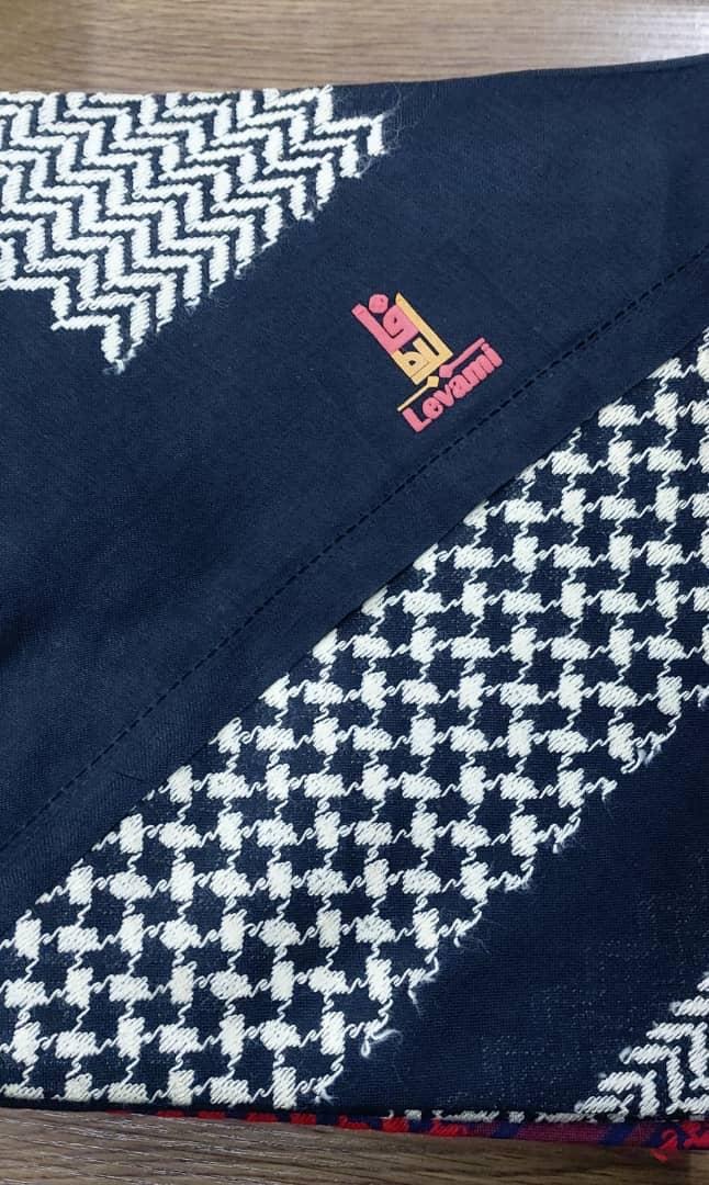 Keffieh soft — Bleu marine & beige sable