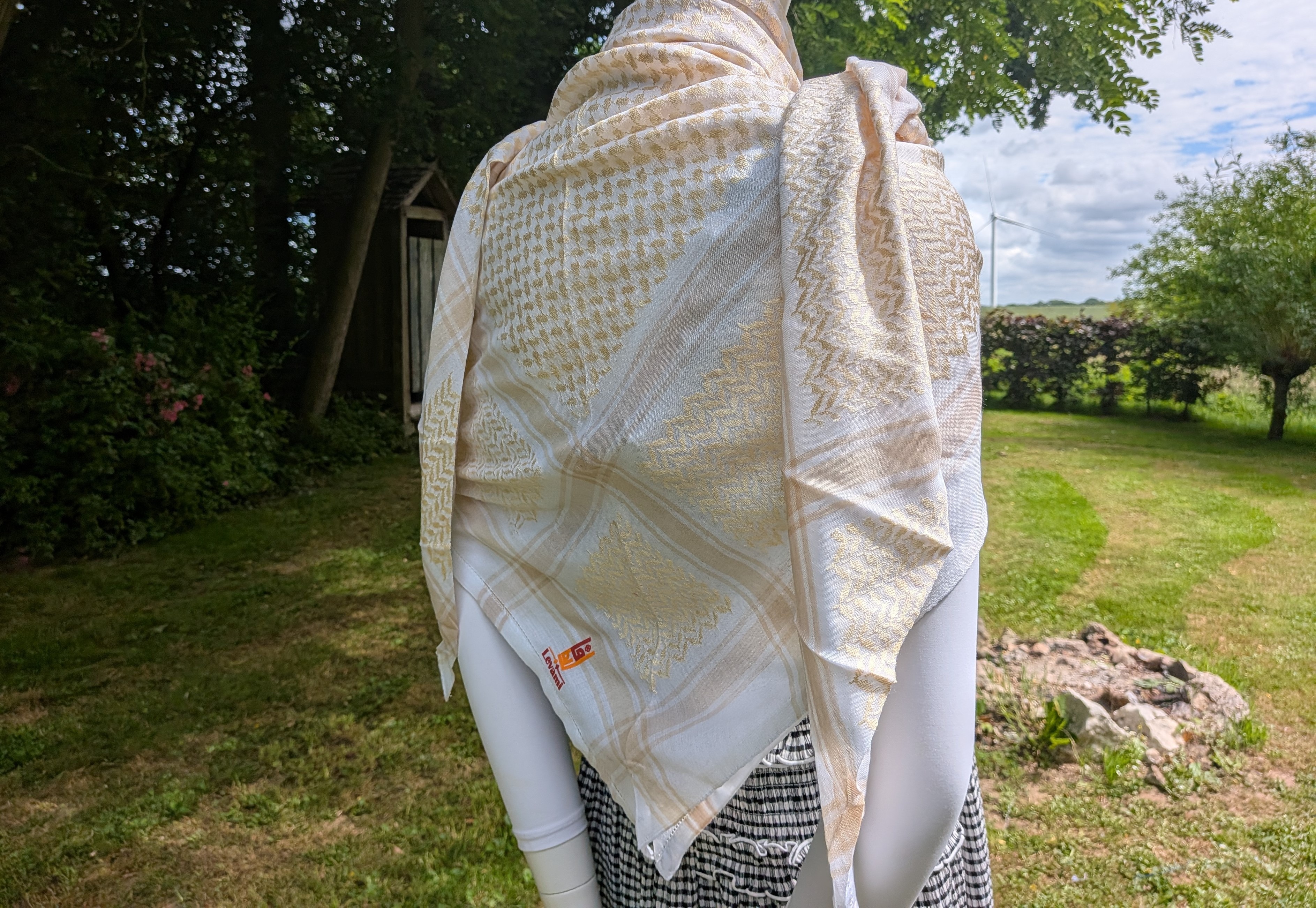 Keffieh soft — Blanc & beige sable