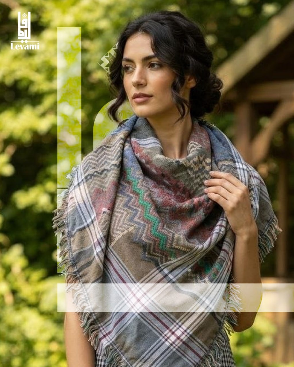 Multicolour keffieh — Warm grey